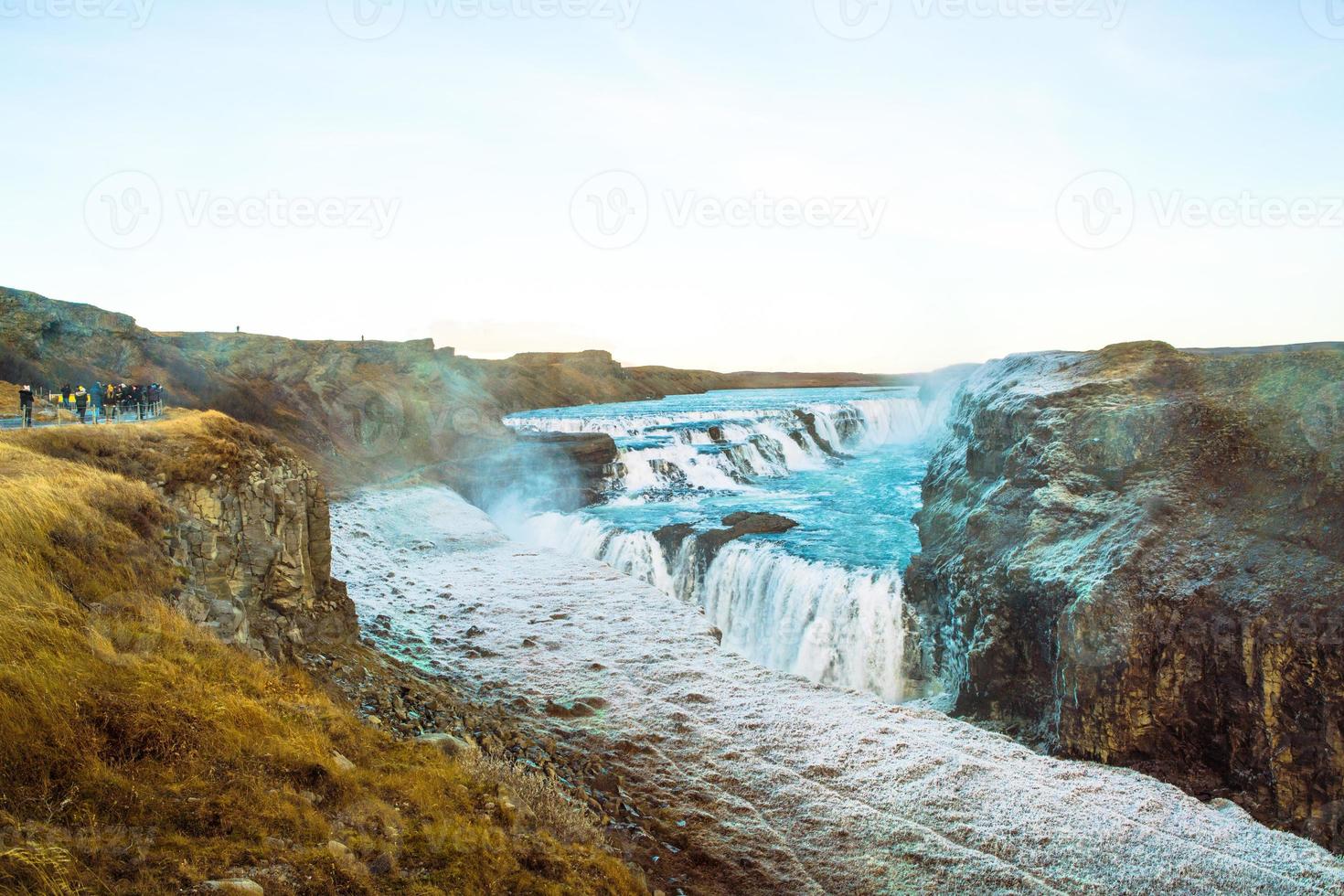 Gullfoss, or Golden Fall, a waterfall where is part of the Golden Circle located in the canyon of Olfusa river in southwest Iceland photo