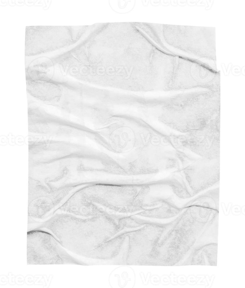 Blank white crumpled and creased paper poster texture isolated on white background photo