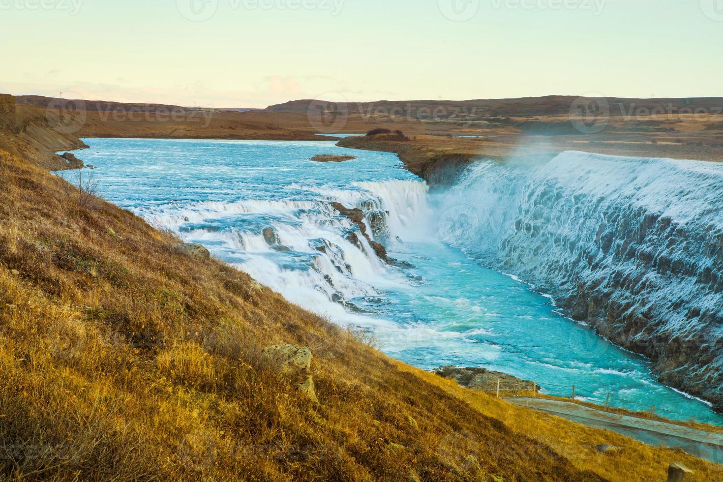 Gullfoss, or Golden Fall, a waterfall where is part of the Golden Circle located in the canyon of Olfusa river in southwest Iceland photo