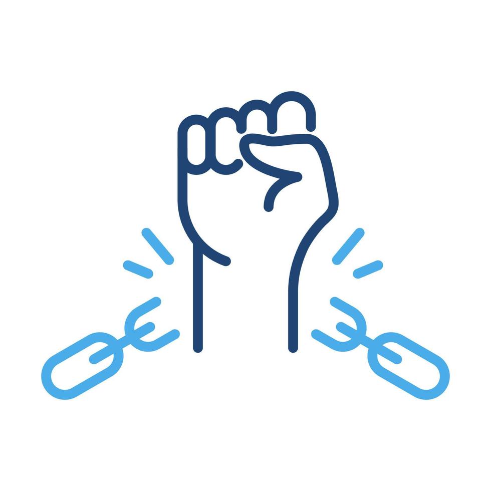 Freedom and Human Rights Line Icon. Broken Shackles with Fist Raised Up Outline Icon. Chain of Slavery Damaged. National Freedom Day Juneteenth. Editable Stroke. Vector Isolated Illustration.