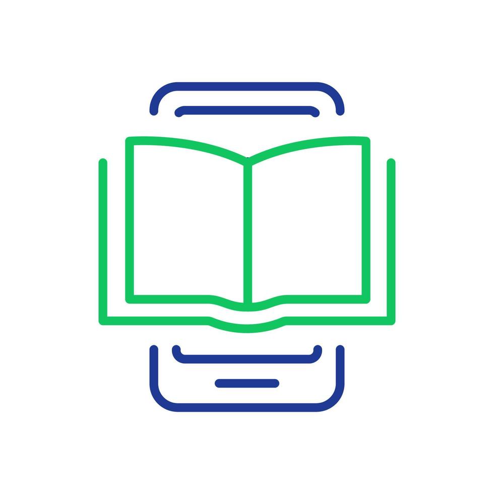 Ebook Line Icon on Mobile Phone. Electronic Book Device for Education and Learning. E-book Reader, E-reader linear icon. Smartphone with Open Ebook pictogram. Editable stroke. Vector illustration.