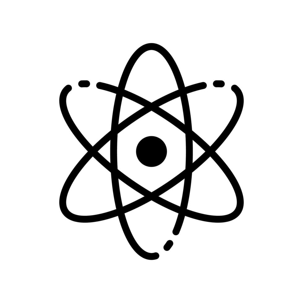 Atom Silhouette Icon. Scientific Atom Symbol. Sign of Education and Science. Structure of Nucleus of Atom. Protons, Neutrons and Electrons Black Icon. Vector Isolated Illustration.