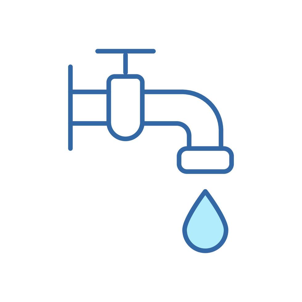 Water Tap with Classic Valve Linear Icon. Faucet and Drop of Water Color Line Pictogram. Bathroom Symbol for Environment, Public Service, Plumbing. Editable stroke. Vector Isolated Illustration.