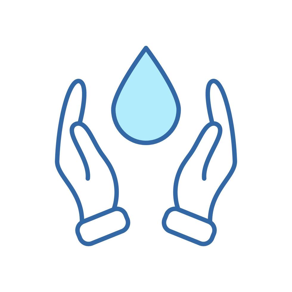 mano que protege el icono lineal del agua. icono de dos manos y línea de caída. ahorro y protección del agua. firmar para la ecología. trazo editable. ilustración vectorial vector