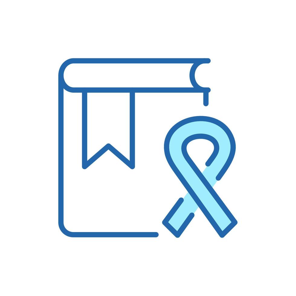 Book with Ribbon Cancer Line Icon. Awareness Symbol of Disease Cancer, Aids, Hiv Linear Pictogram. Cancer Research Outline Icon. Editable Stroke. Isolated Vector Illustration.