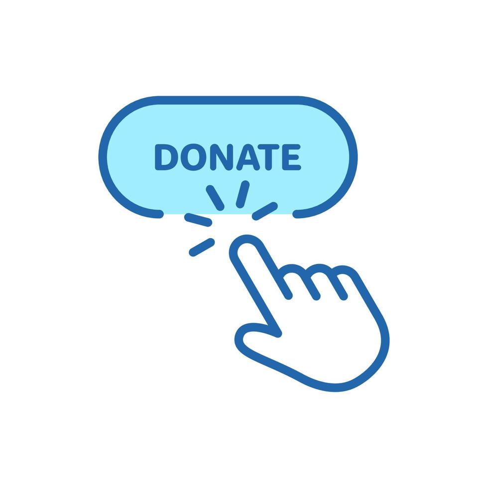 Button for Online Donate Line Icon. Donation with Click Linear Pictogram. Support and Give Help Online Outline Icon. Charity and Donation Concept. Editable Stroke. Isolated Vector Illustration.