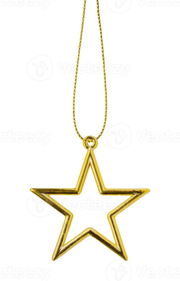Golden Christmas star ornament bauble isolated on white background photo