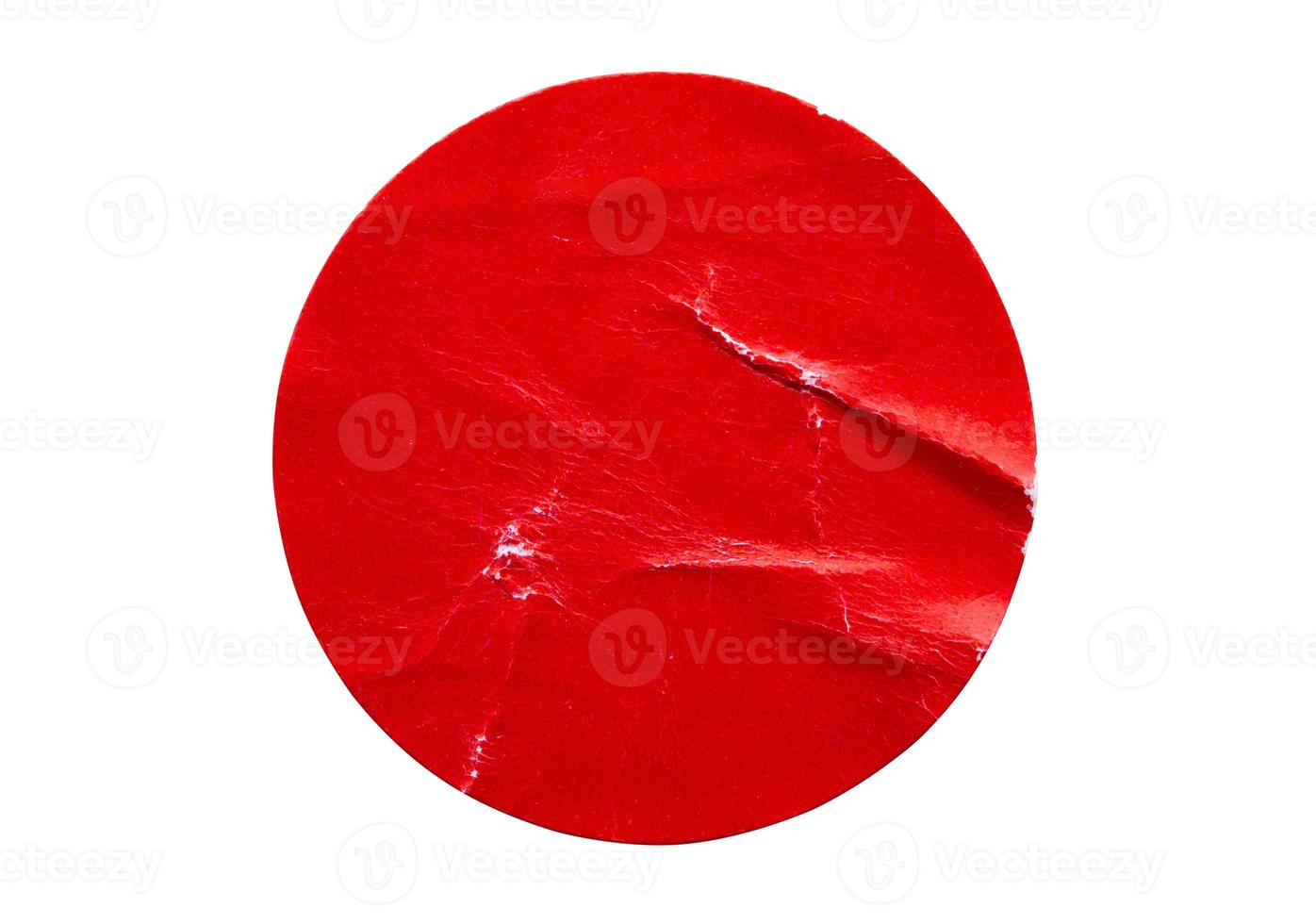 Blank red round adhesive paper sticker label isolated on white background photo