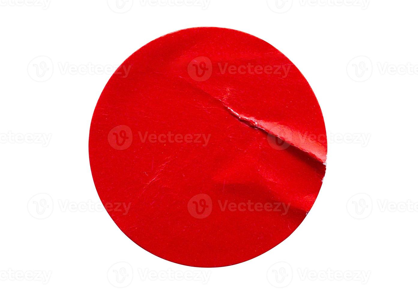 Blank red round adhesive paper sticker label isolated on white background photo