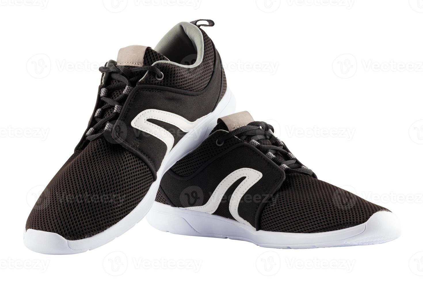 pair of black airmesh summer walking lightweight shoes isolated on white background photo