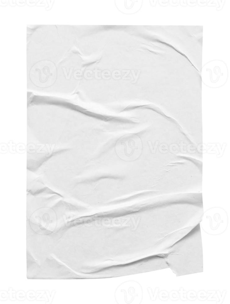 Blank white crumpled and creased paper poster texture isolated on white background photo