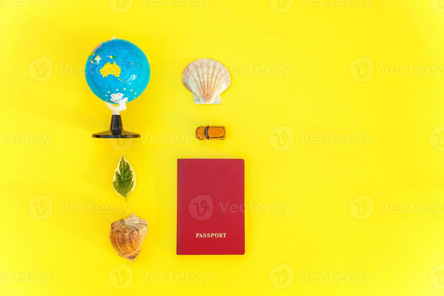 Concept of traveling on yellow background photo