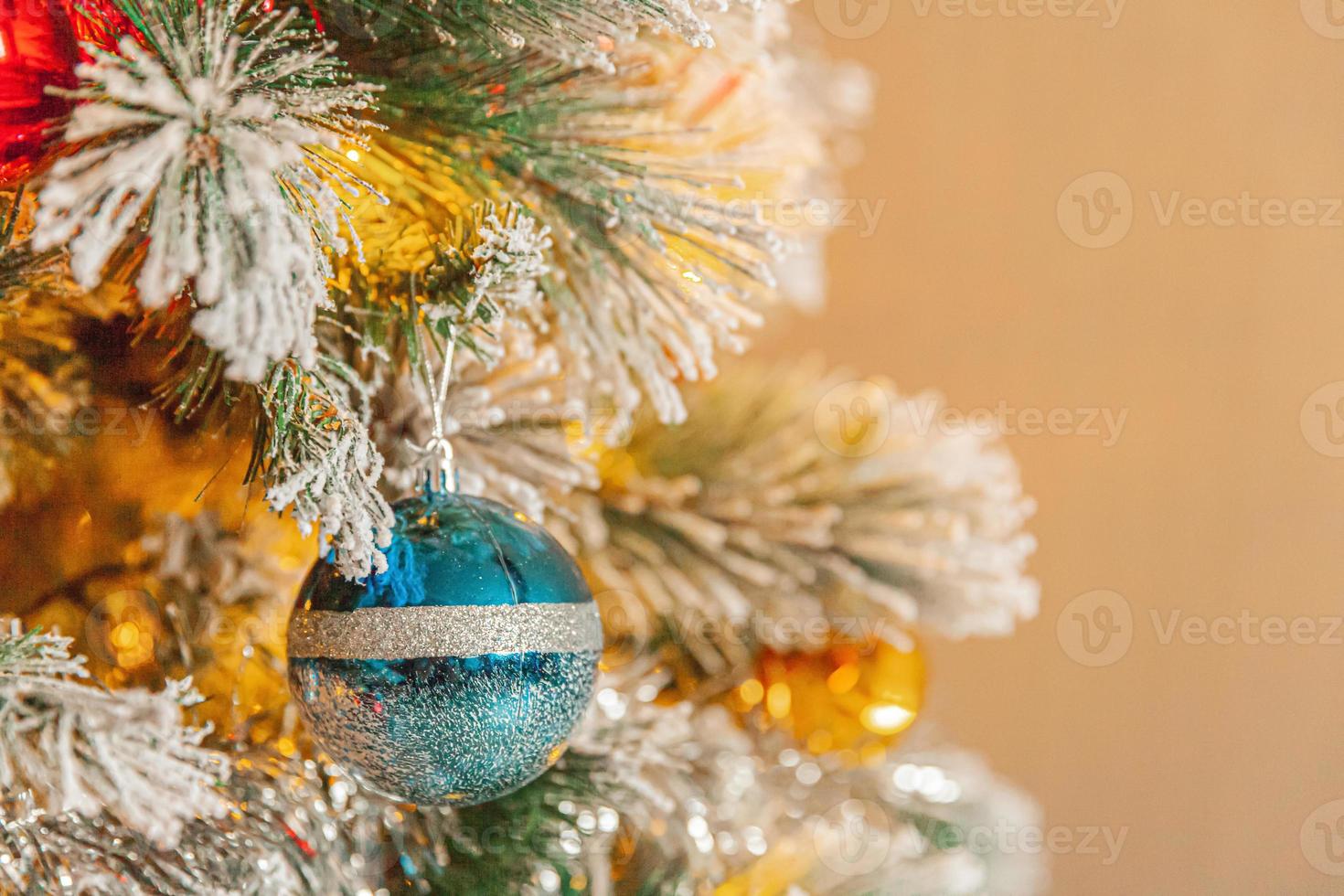 Classic Christmas New Year decorated New year tree with colored photo