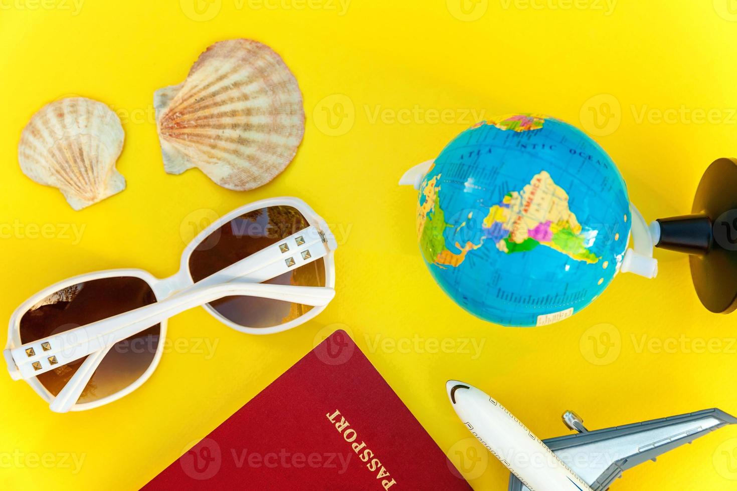 Concept of traveling on yellow background photo