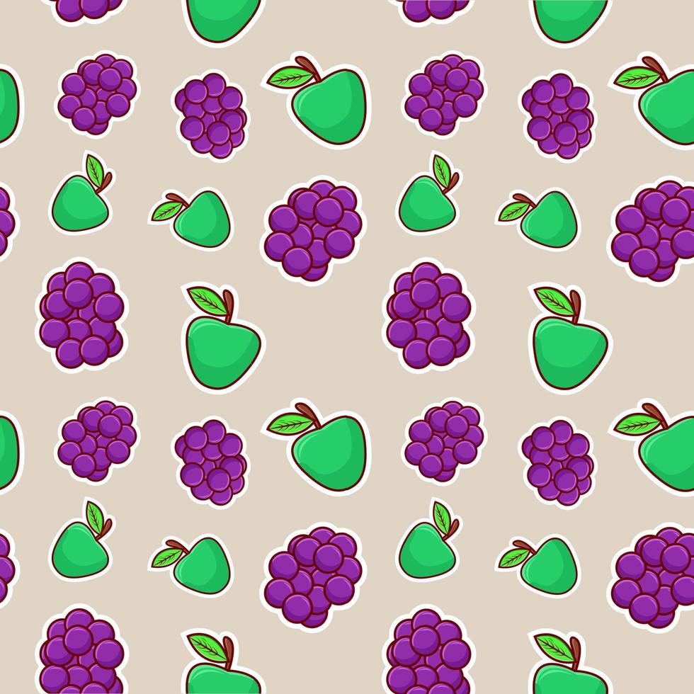 Fruity collage with apple and grapes pattern seamless vector