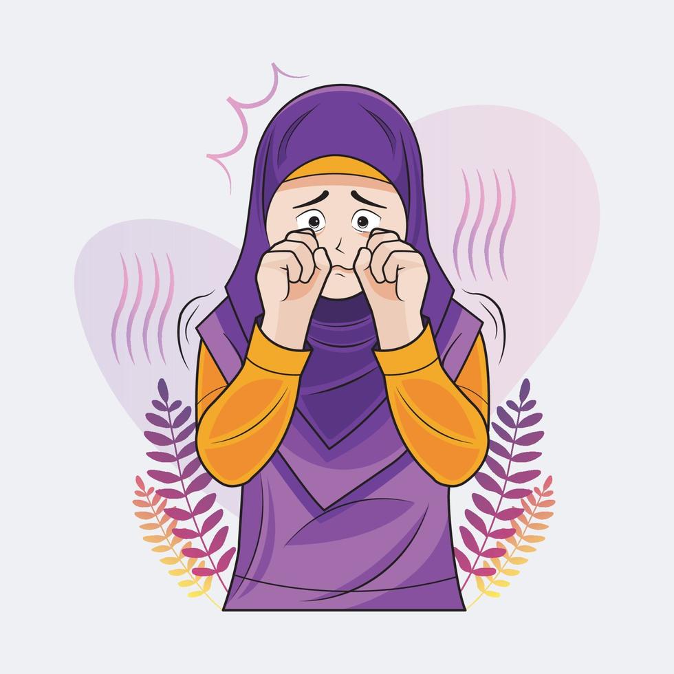 Sad Hijab little girl vector illustration pro download
