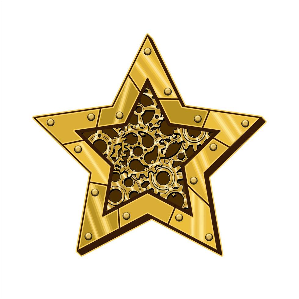 estrella de navidad hecha de latón brillante, placas de metal dorado, engranajes, ruedas dentadas, remaches al estilo steampunk. ilustración vectorial vector