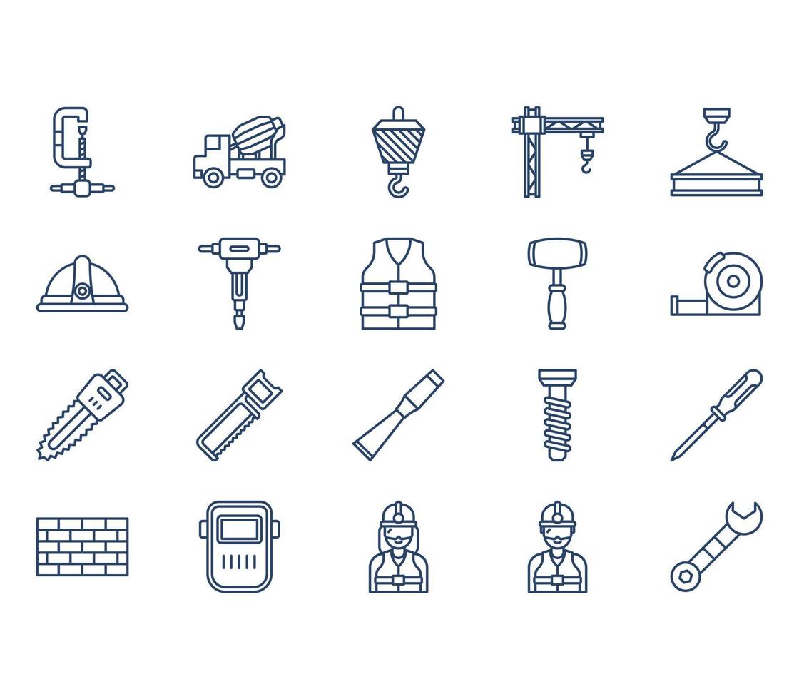 Construction and engineering tools icon set vector