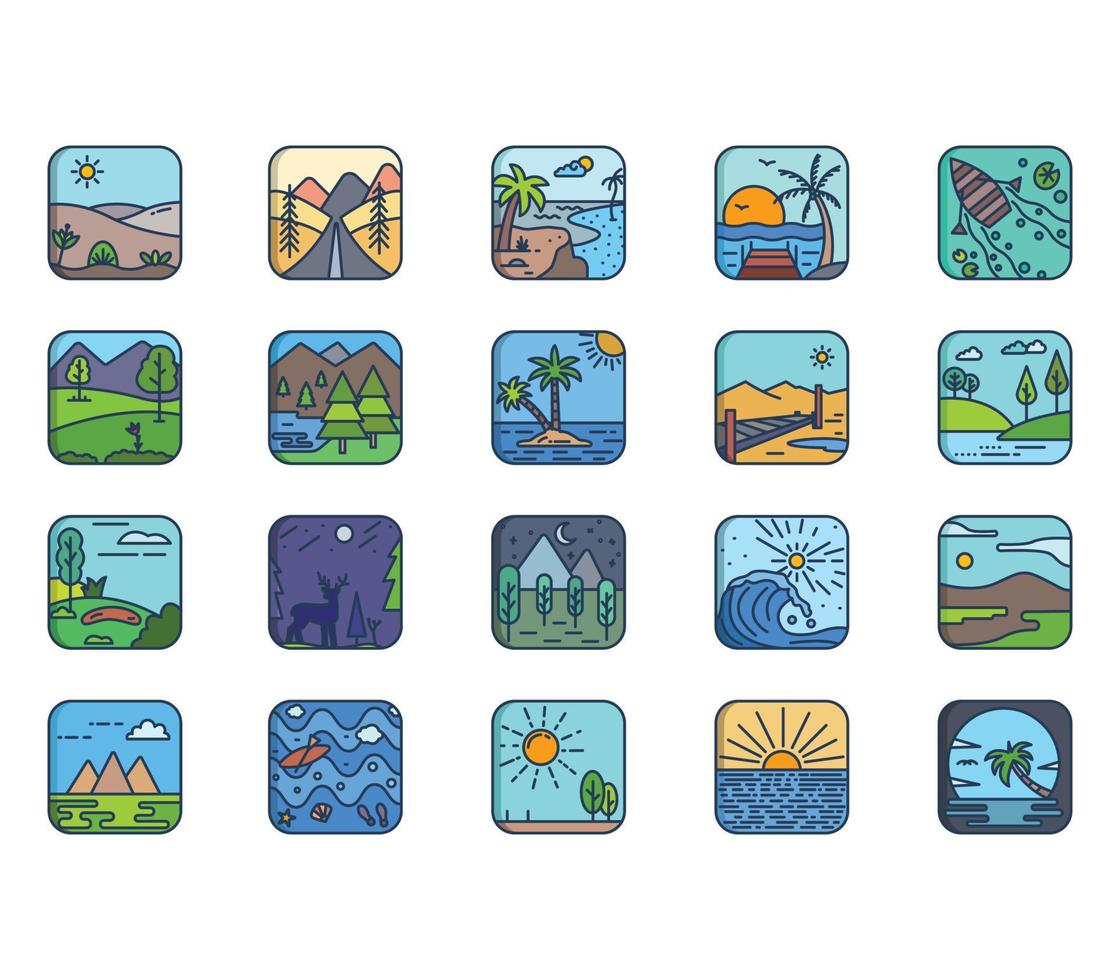 Landscape and environment icon set vector