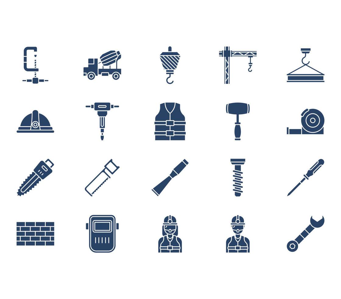 Construction and engineering tools icon set vector