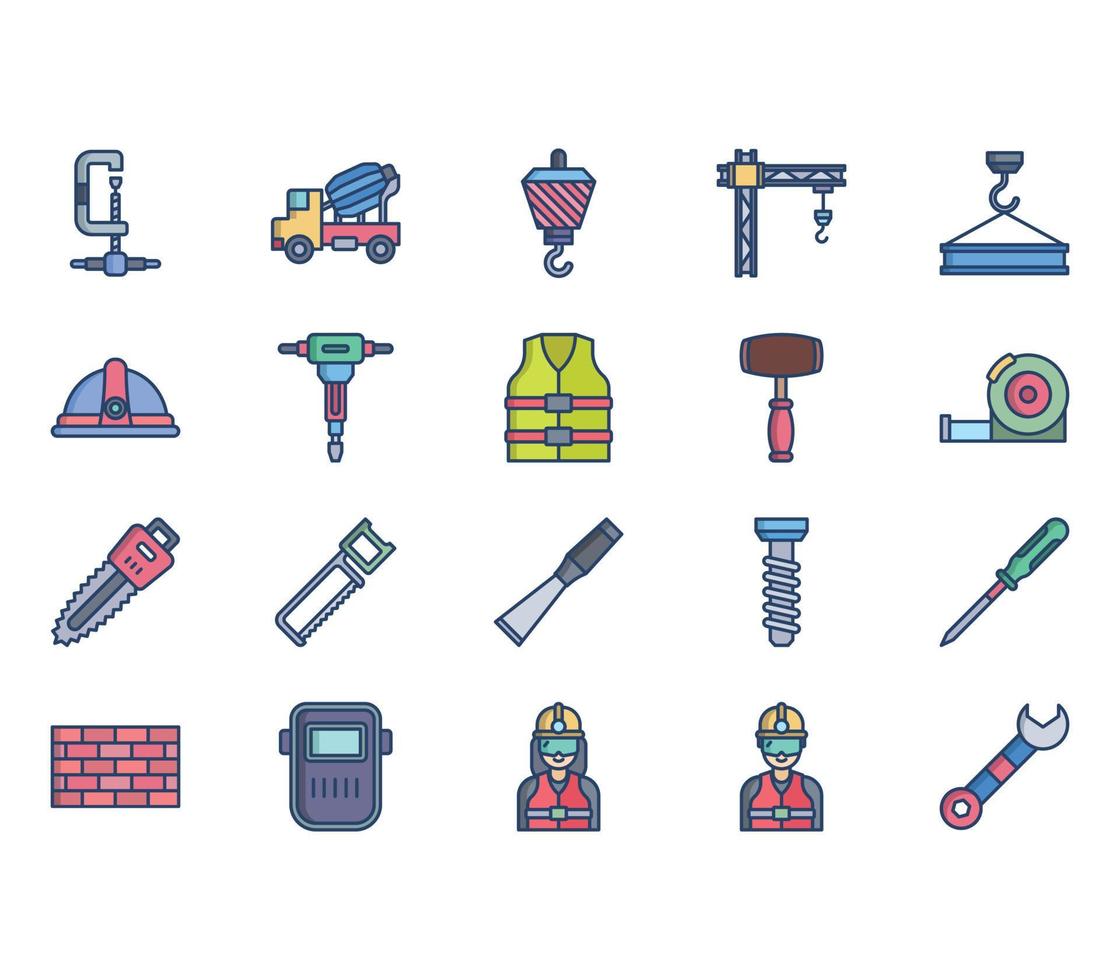 Construction and engineering tools icon set vector