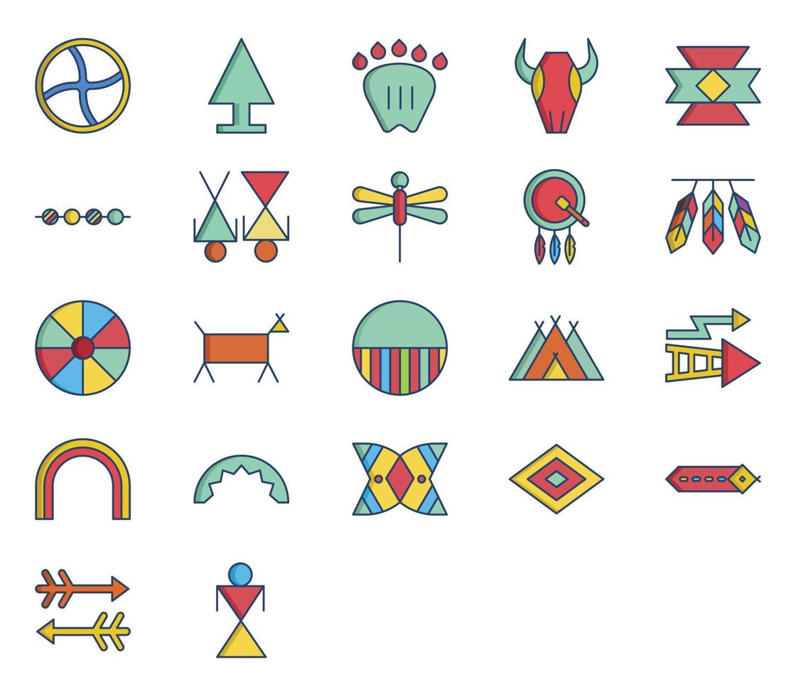 Native American symbol and sign icon set vector