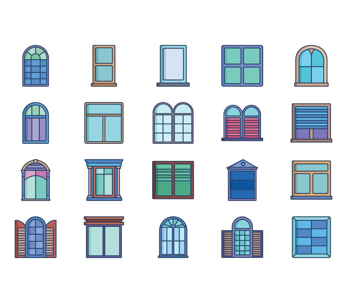 conjunto de iconos de diseño de interiores y ventanas vector