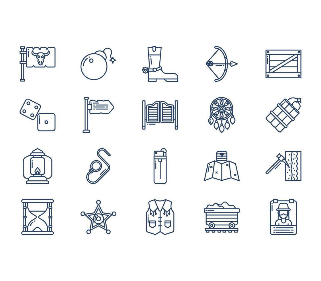 Cowboy and Wild West icon set vector