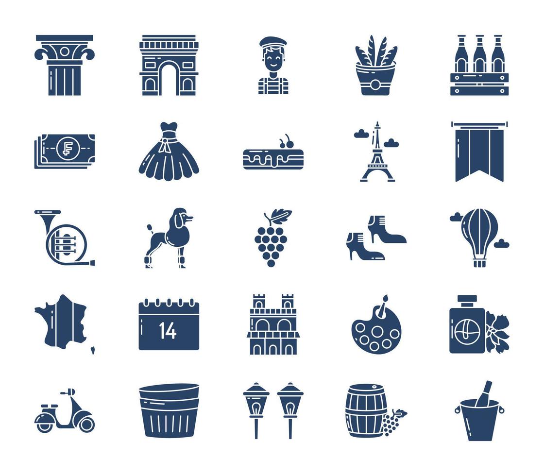 France country and culture icon set vector