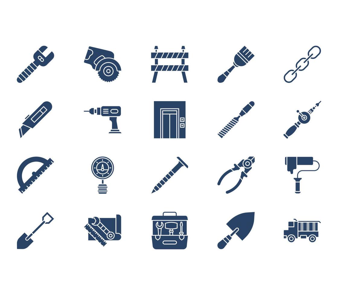 Construction and engineering tools icon set vector