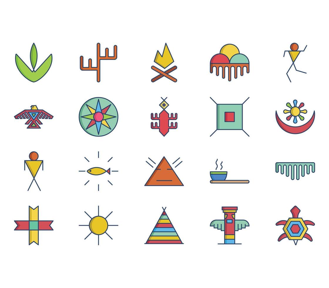conjunto de iconos de símbolo y signo nativo americano vector