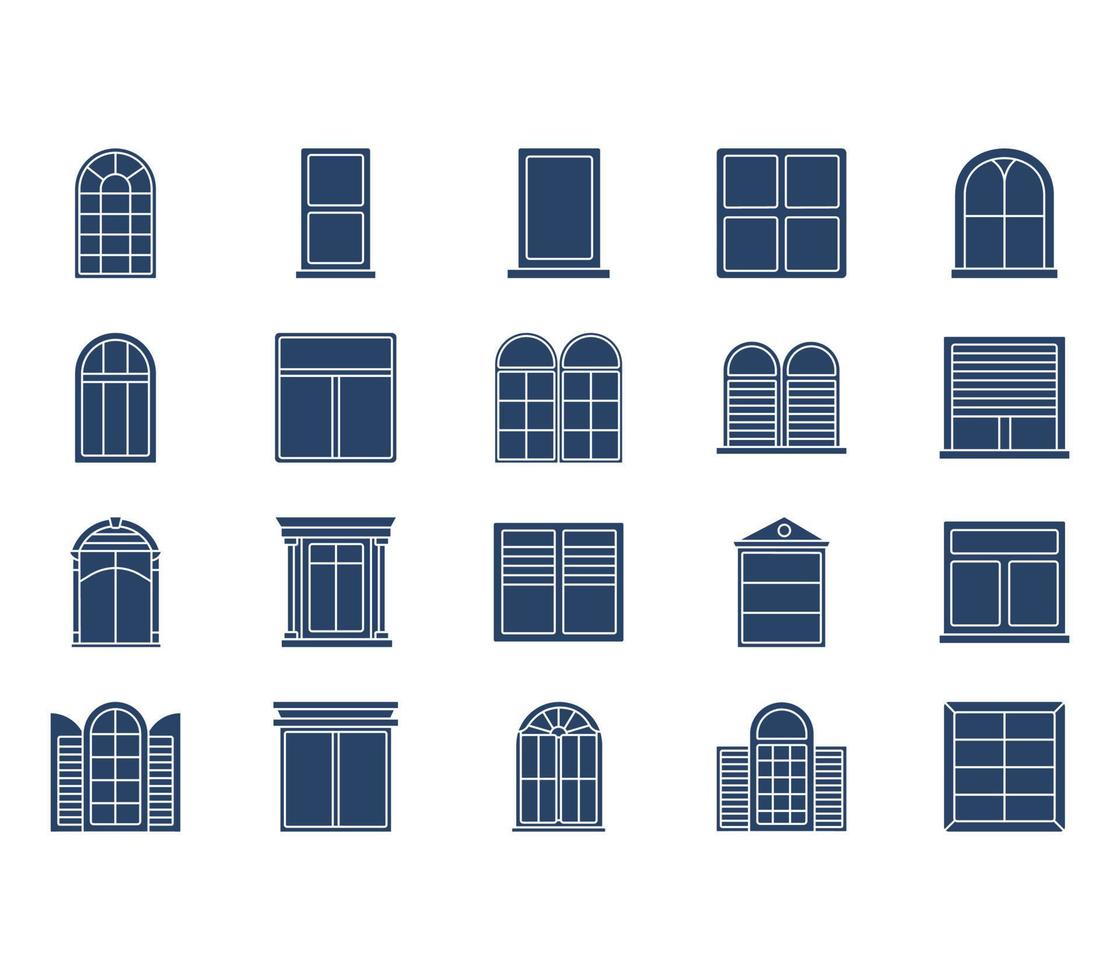 conjunto de iconos de diseño de interiores y ventanas vector