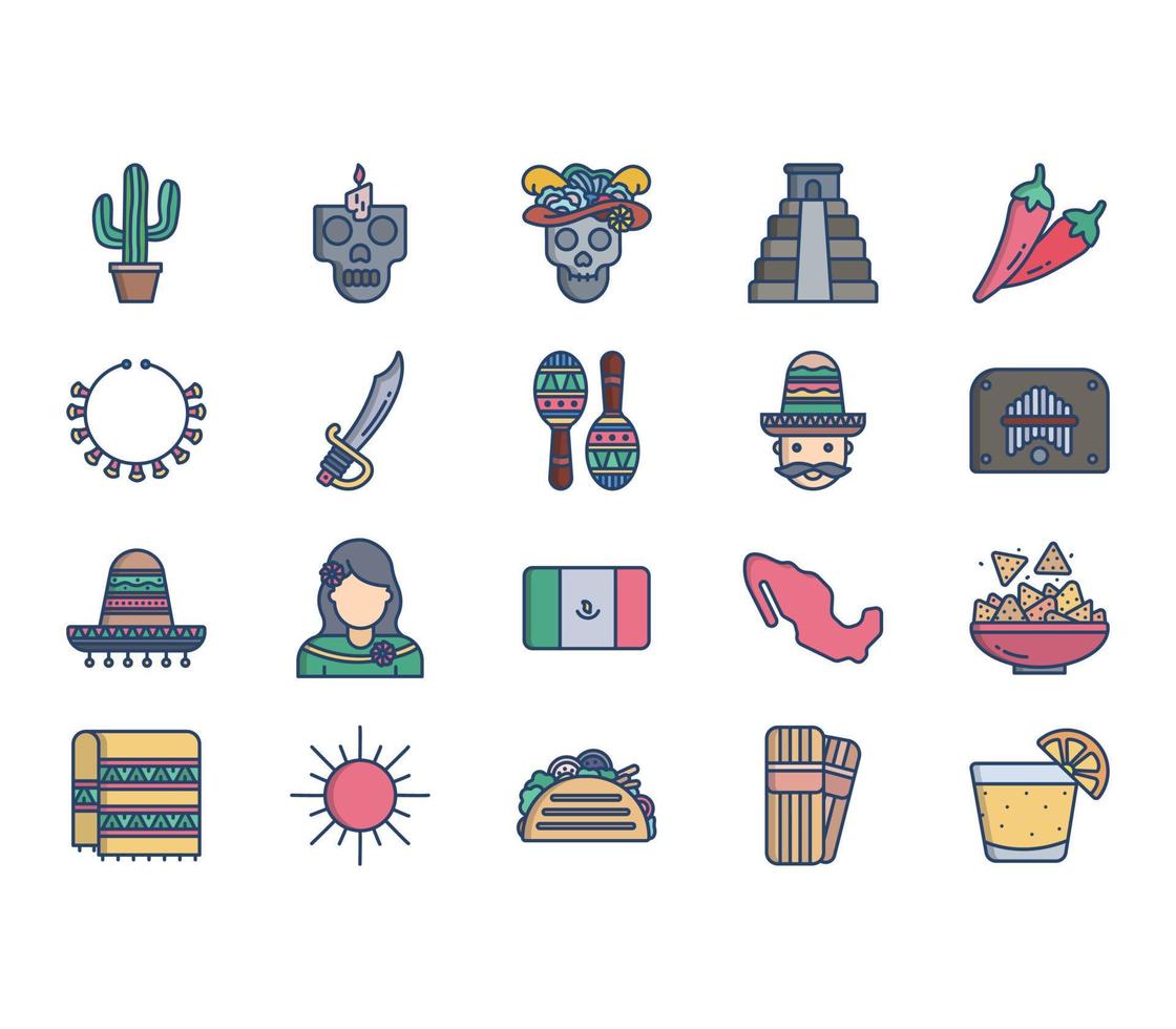 Mexico country and culture icon set vector