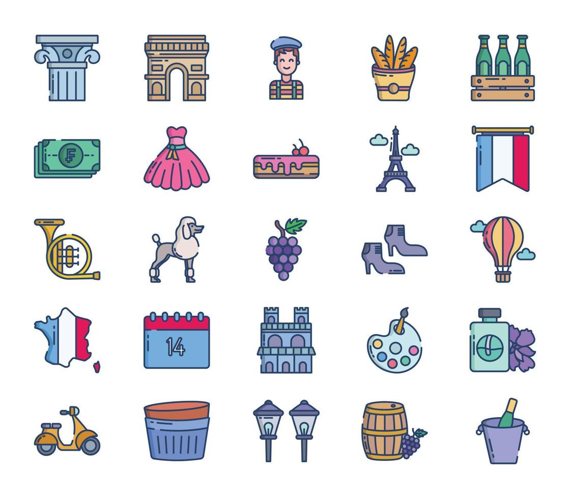 conjunto de iconos de país y cultura de francia vector