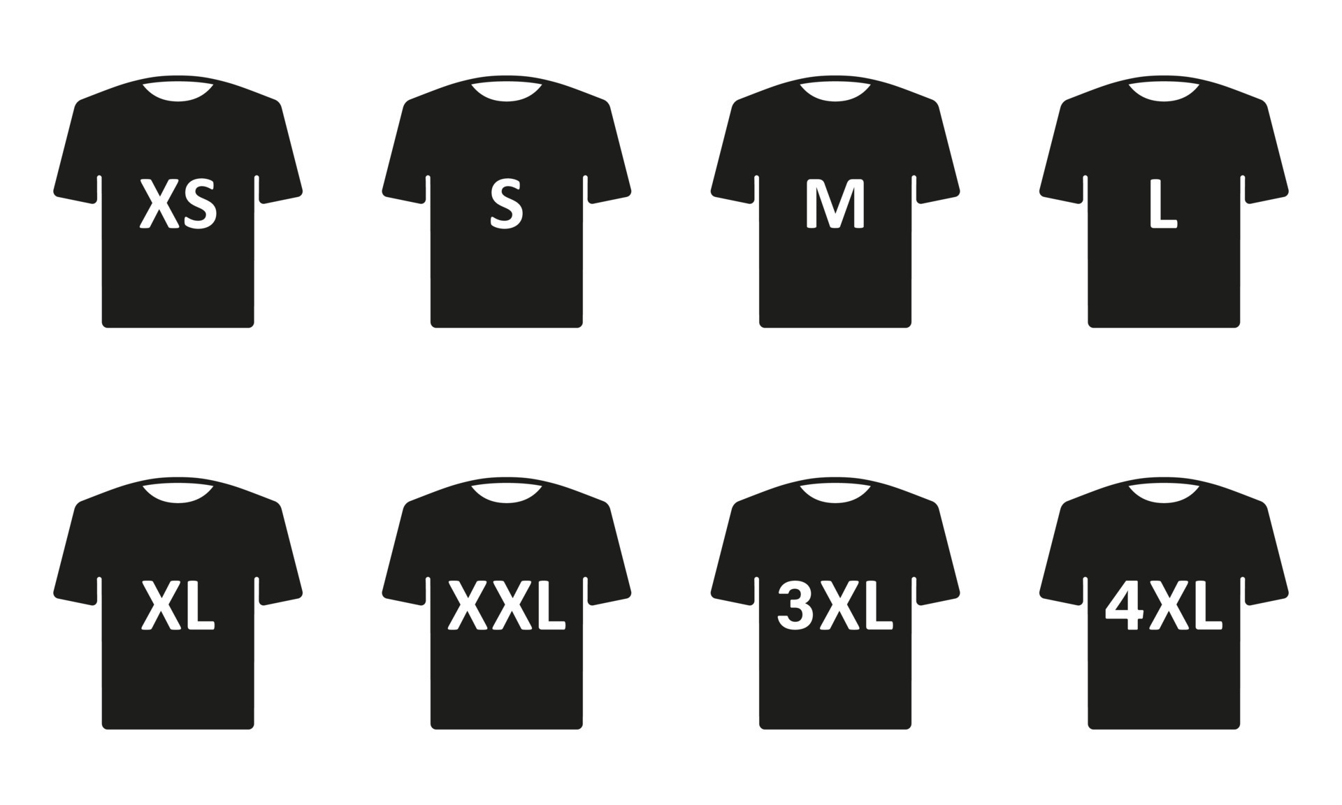 Man or woman Shirt. T-shirt Size Silhouette Icon Set. Clothing