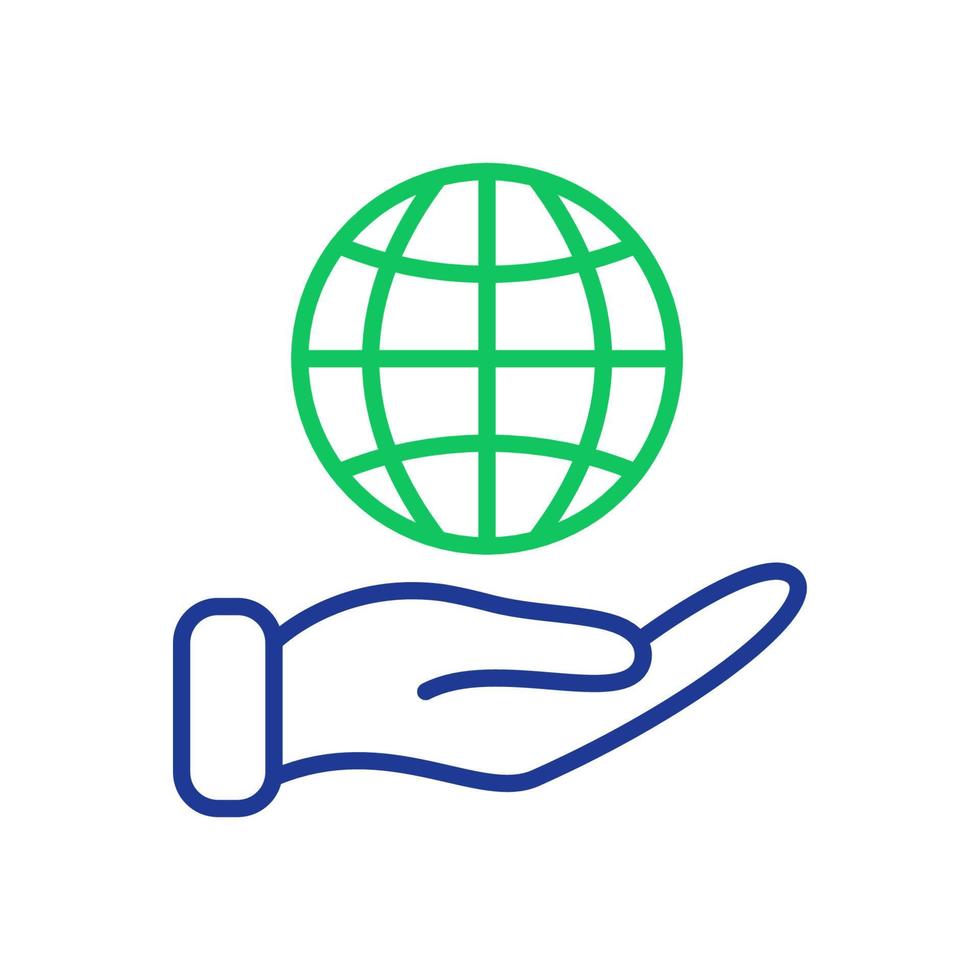 International Education Line Icon. Global Learning, Distance Education and Online Courses. Hand holding Earth Linear Icon. Editable stroke. Vector Isolated illustration.