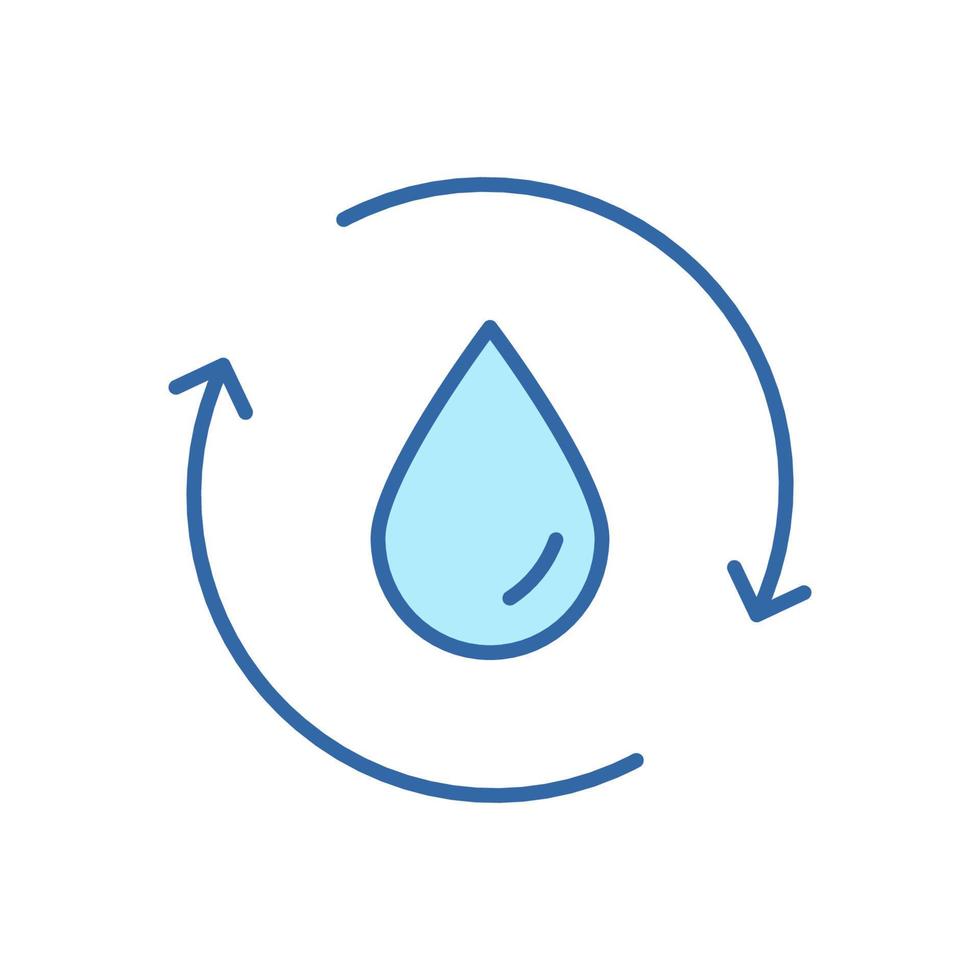 Recycle or Reuse Water Linear Icon. Save world. Water Drop with 2 Sync and Circular Arrows. Recycle symbol. Renew of Liquid. Editable stroke. Vector Isolated Illustration.