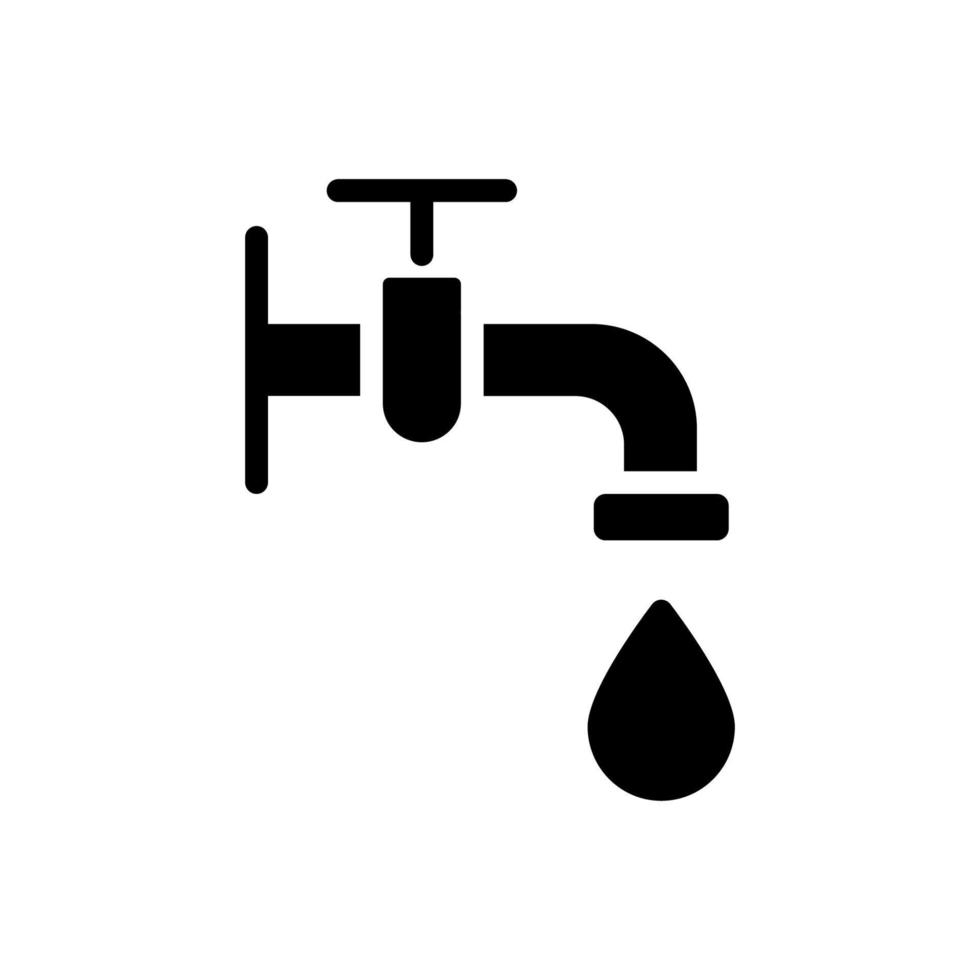 grifo de agua con icono de silueta de válvula clásica. grifo y gota de agua pictograma negro. símbolo de baño para medio ambiente, servicio público, plomería. ilustración vectorial aislada. vector