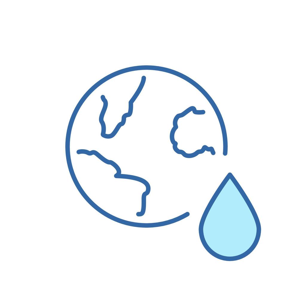 Icono de línea de gota de agua y planeta tierra. concepto de ahorrar agua. dia Mundial del Agua. recursos globales de líquido del icono de la línea terrestre. símbolo de la ecología y el medio ambiente. trazo editable. ilustración vectorial vector