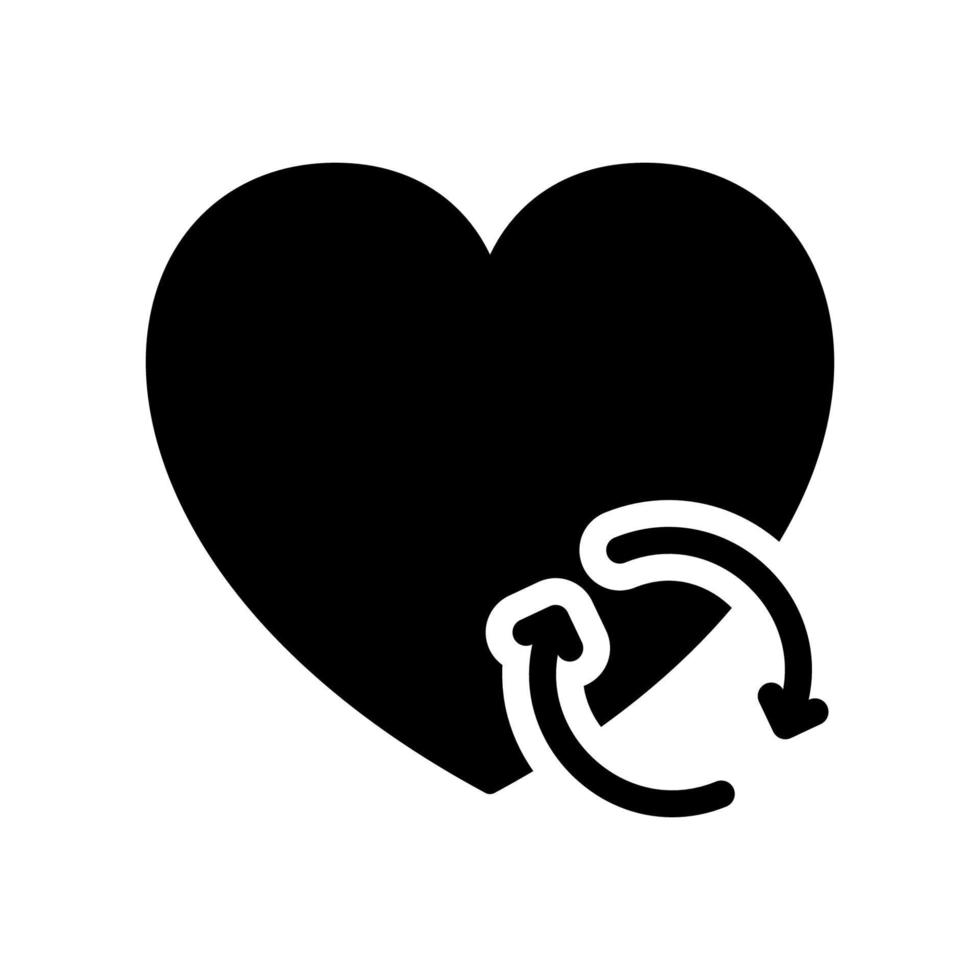 trasplante y donación de corazón con icono de silueta de flecha. pictograma negro de órgano de reciclaje y renovación. icono de donación de corazón. ilustración vectorial aislada. vector
