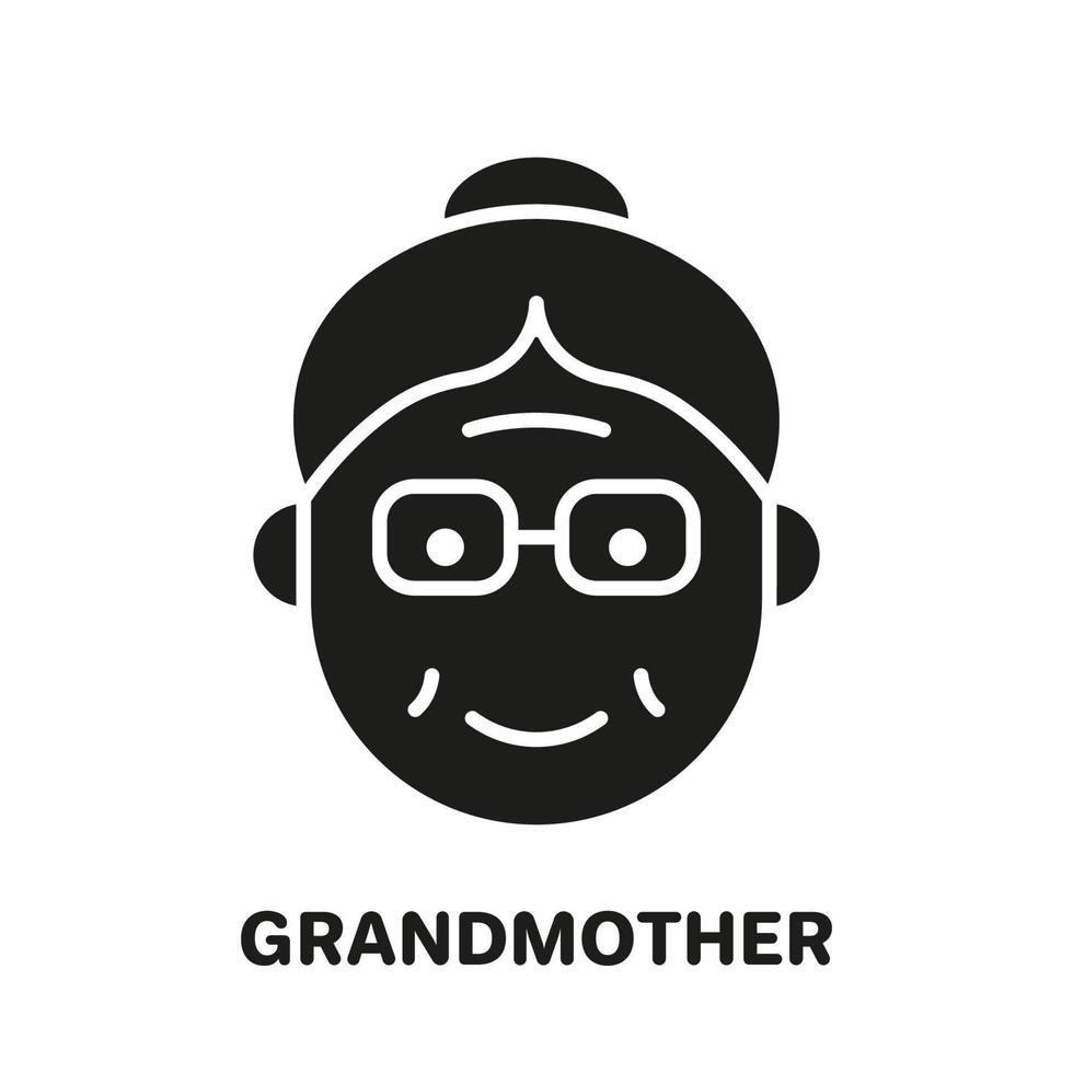 Happy Grandma Face Silhouette Icon. Old Senior Person Pictogram. Old Grandmother Icon. Retirement Concept. Isolated Vector Illustration.