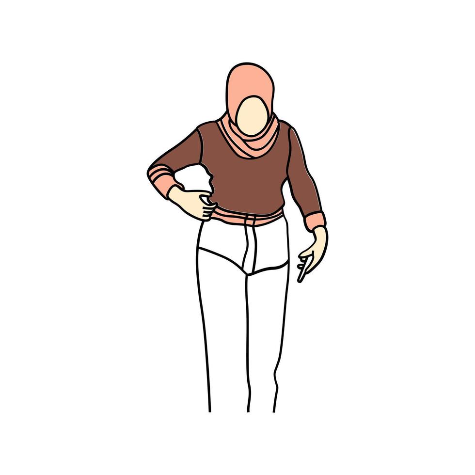 Illustration of fat woman in line art style vector