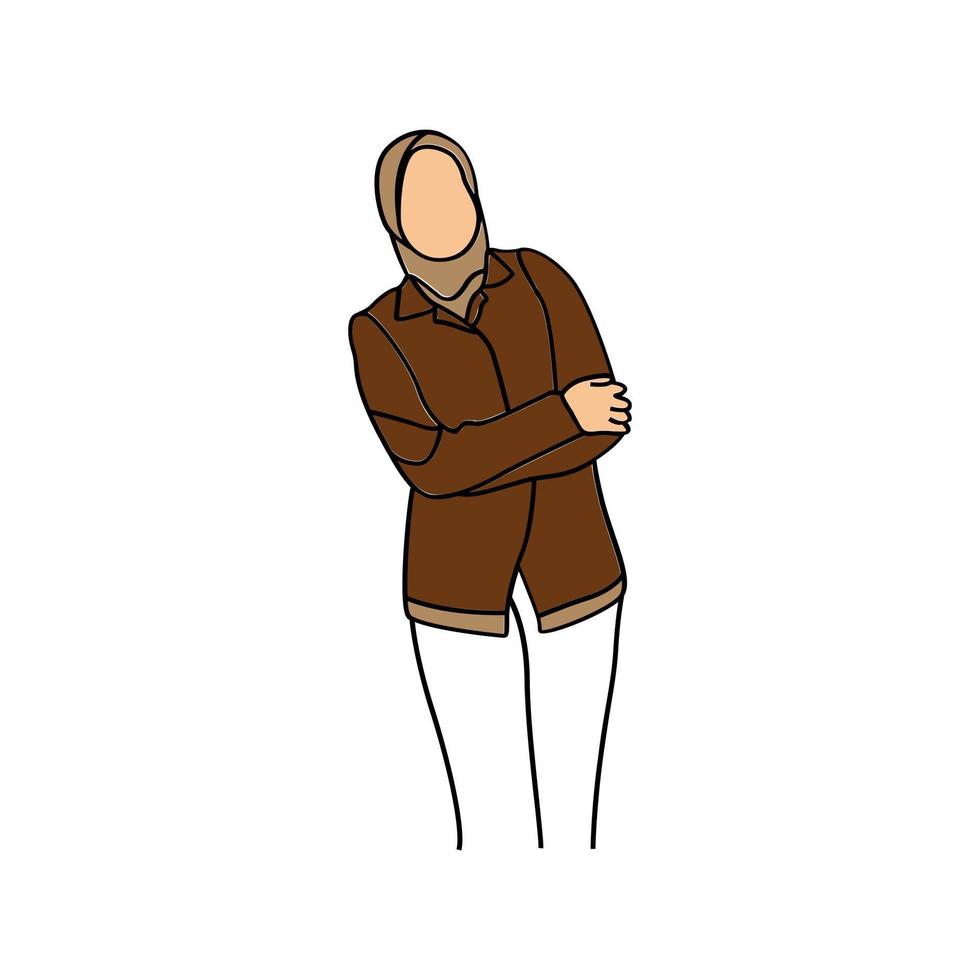 Illustration of fat woman in line art style vector