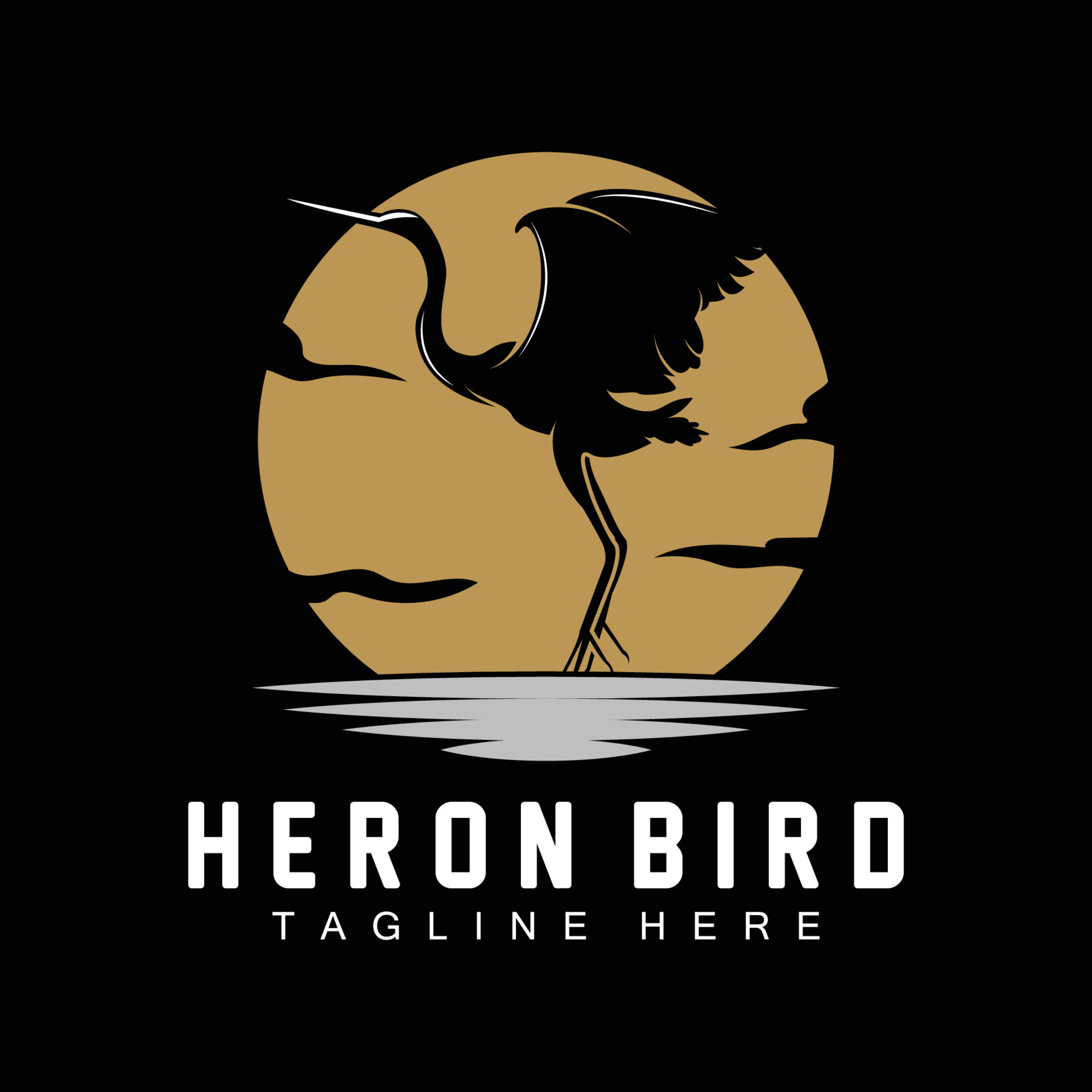 Bird Heron Stork Logo Design, Birds Heron Flying On The River Vector ...