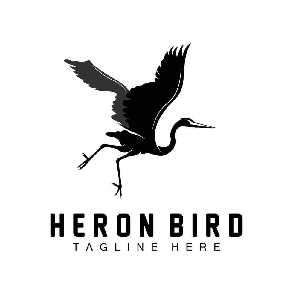 Bird Heron Stork Logo Design, Birds Heron Flying On The River Vector, Product Brand Illustration vector