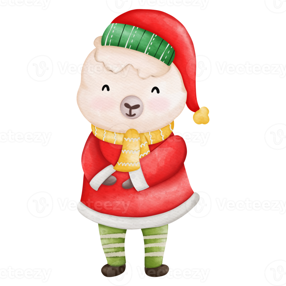 Cute Sheep in Santa costume, Watercolor Christmas season illustration, Christmas animal illustration png