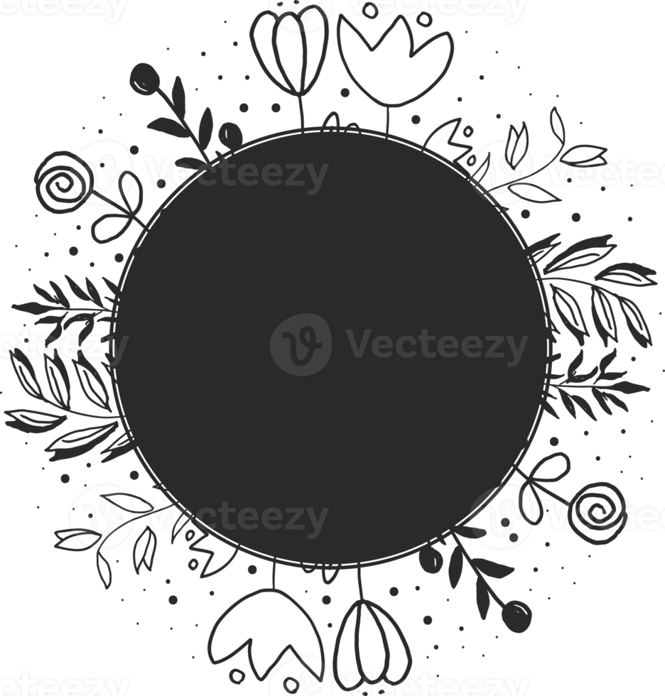 doodle line art wreath frame for logo or social media banner png