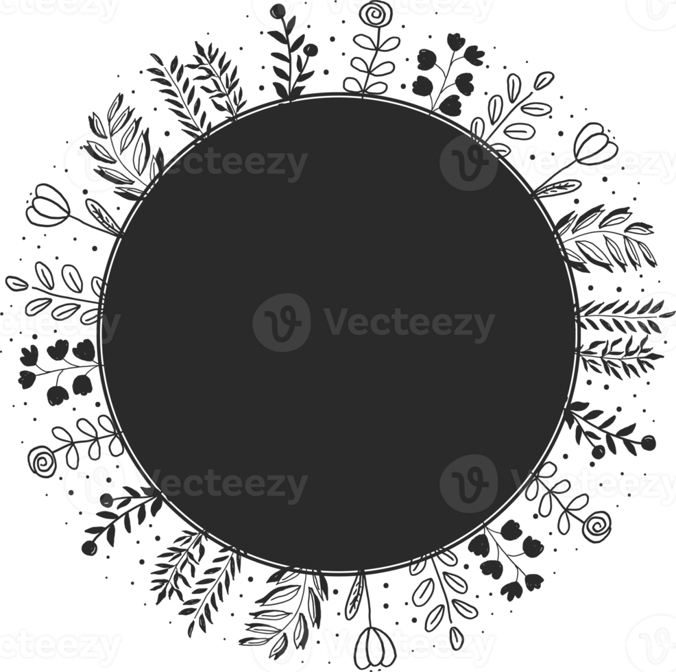 doodle line art wreath frame for logo or social media banner png