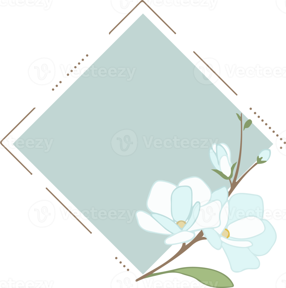 white blue magnolia or jasmine wreath frame flat style png