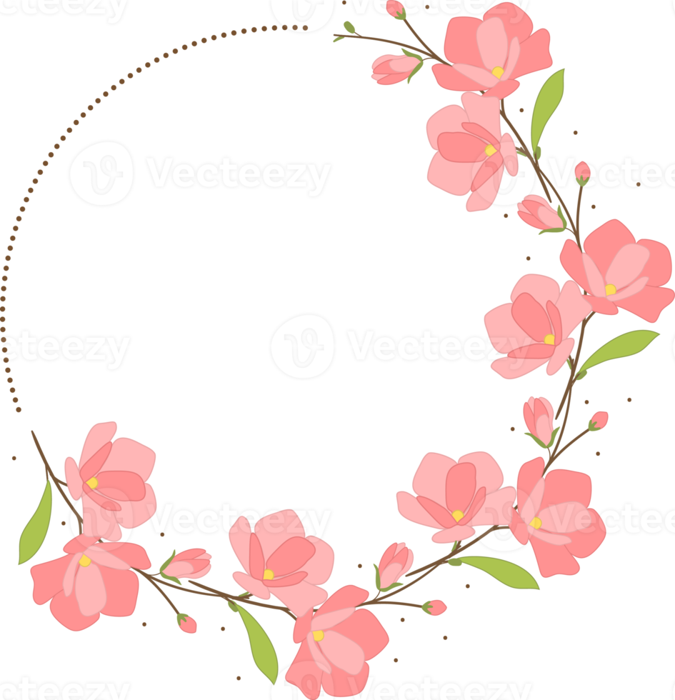 pink magnolia flower bloom wreath frame flat style png